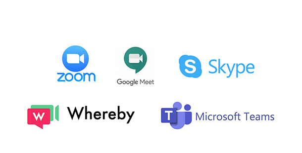 zoom, Google Meet, Skype, Whereby, Microsoft Teams
